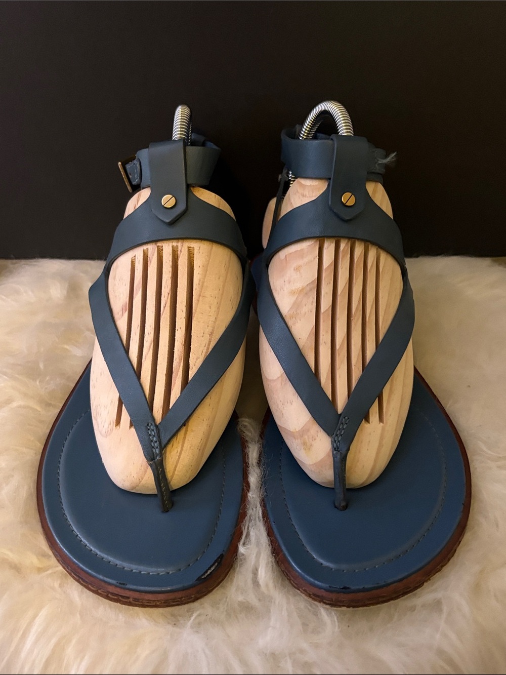 Michael Kors Teal Leather Thong Sandals with Gold Hardware